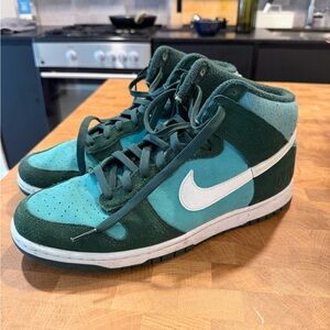 Nike Dunk High-Top Sneakers in Teal and Dark Green